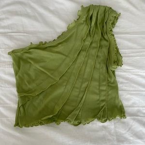 Green ruffle one shoulder crop top